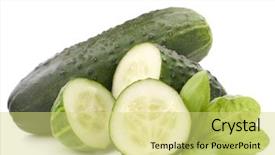  Presentation with life - Cool new presentation theme with sliced cucumber vegetable and basil leaves still life isolated on white background cutout backdrop and a yellow colored foreground