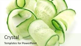  Presentation with cucumbers cultivation - Cool new slide deck with sliced cucumbers isolated on white backdrop and a soft green colored foreground