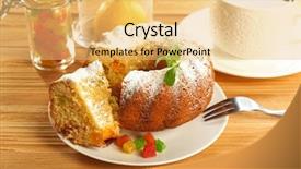  Presentation with cup cake - Audience pleasing slides consisting of sliced delicious citrus cake with cup of coffee on wooden table backdrop and a yellow colored foreground