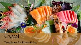  Presentation with crustacean - PPT layouts with sliced fish shellfish or crustacean background and a gold colored foreground