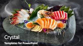  Presentation with foods - Slides consisting of sliced fish shellfish or crustacean background and a dark gray colored foreground