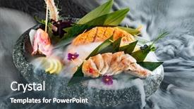  Presentation with crustacean - Presentation theme having sliced fish shellfish or crustacean background and a ocean colored foreground