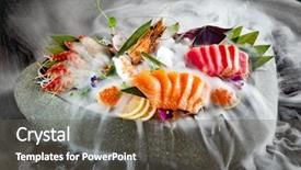  Presentation with foods - Audience pleasing PPT theme consisting of sliced fish shellfish or crustacean backdrop and a dark gray colored foreground