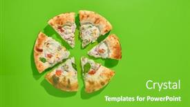  Presentation with minimalist - PPT theme consisting of sliced-four-cheese-pizza background and a shamrock green colored foreground
