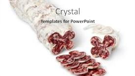  Presentation with dry - Colorful presentation theme enhanced with sliced-french-handmade-dry-sausage backdrop and a white colored foreground