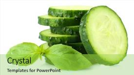 Presentation with helva fresh sliced halva - PPT theme consisting of sliced fresh cucumber with basil background and a yellow colored foreground