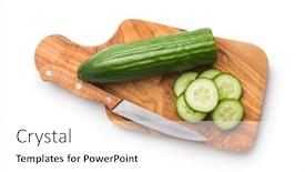  Presentation with cutting board - Presentation theme consisting of sliced-fresh-green-cucumber background and a white colored foreground