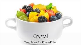  Presentation with salad - Amazing PPT layouts having sliced fruits - bowl with delicious fruit salad backdrop and a white colored foreground