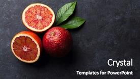  Presentation with dark green and red - Colorful theme enhanced with sliced fruits - fresh ripe red oranges backdrop and a dark gray colored foreground