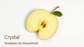  Presentation with fresh water splash green apple isolated white - Presentation theme with sliced fruits - slice of apple with seeds background and a cream colored foreground