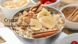  Presentation with cinnamon - Slide set enhanced with sliced fruits - tasty oatmeal with banana nuts background and a coral colored foreground