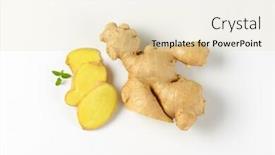  Presentation with ginger - Slide set enhanced with sliced ginger on off-white background with shadows background and a soft green colored foreground