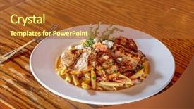  Presentation with penne pasta - Audience pleasing slide set consisting of sliced grilled chicken and creamy backdrop and a red colored foreground