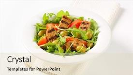  Presentation with rocket - Amazing PPT theme having sliced grilled patty on nest of rocket salad with tomato and olives backdrop and a lemonade colored foreground