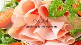  Presentation with rocket - Theme having sliced ham on nest of rocket salad background and a coral colored foreground