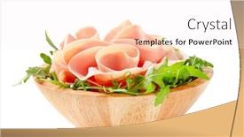 Presentation with rocket - PPT theme with sliced ham on nest of rocket salad background and a sky blue colored foreground