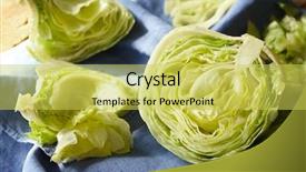  Presentation with iceberg - PPT theme with sliced iceberg lettuce leaves on table background and a yellow colored foreground