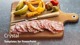  Presentation with hazelnuts - Beautiful PPT theme featuring sliced-italian-salami-with-hazelnuts backdrop and a tawny brown colored foreground