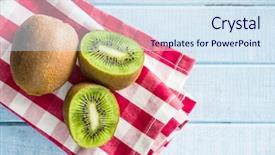  Presentation with kiwi fruit - Slide set with sliced kiwi fruit on checkered background and a sky blue colored foreground