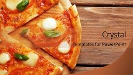  Presentation with pizza - Amazing PPT theme having margherita pizza on wooden background backdrop and a red colored foreground