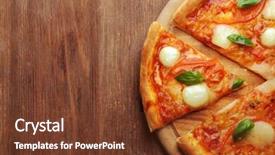 Presentation with pizza - PPT theme having sliced margherita pizza on wooden background background and a tawny brown colored foreground