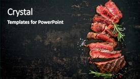  Presentation with grilled - Slides featuring sliced medium rare grilled beef background and a dark gray colored foreground