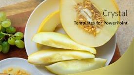  Presentation with fruit melon - Presentation consisting of sliced-melon-with-seeds background and a yellow colored foreground
