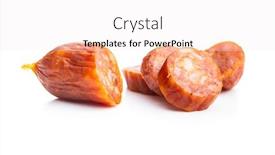  Presentation with sausages - Slides featuring sliced-mini-salami-sausages-isolated background and a sky blue colored foreground