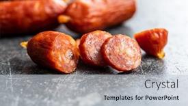  Presentation with sausages - Presentation theme having sliced-mini-salami-sausages background and a light gray colored foreground