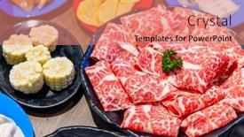  Presentation with beef - PPT theme with sliced-of-beef-and-food background and a coral colored foreground