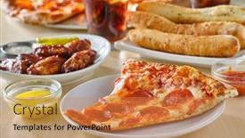  Presentation with soft drink - Cool new PPT layouts with sliced-of-pepperoni-pizza backdrop and a coral colored foreground