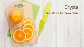  Presentation with cutting board - Slide deck consisting of sliced orange on cutting board background and a  colored foreground