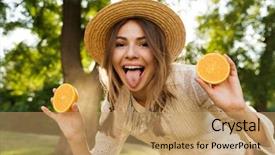  Presentation with summer time - Colorful slides enhanced with sliced orange sticking her tongue backdrop and a coral colored foreground