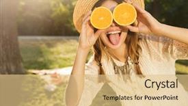  Presentation with close up baby girl knitted - Beautiful PPT theme featuring sliced orange sticking her tongue backdrop and a lemonade colored foreground