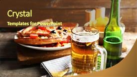  Presentation with served - Colorful presentation theme enhanced with sliced pizza served with beer backdrop and a tawny brown colored foreground