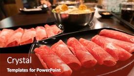  Presentation with restaurant - Slide set with sliced-pork-in-a-dish background and a crimson colored foreground
