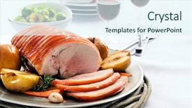  Presentation with served - PPT theme with sliced pork roast served background and a sky blue colored foreground