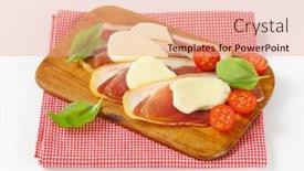  Presentation with italian food cooking tomatoes basil - Cool new presentation theme with sliced prosciutto and mozzarella with basil and tomatoes backdrop and a coral colored foreground