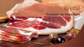  Presentation with wooden - Audience pleasing theme consisting of sliced-prosciutto-on-a-wooden backdrop and a coral colored foreground