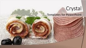  Presentation with bacon - Colorful theme enhanced with sliced raw bacon rolls backdrop and a white colored foreground