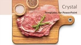  Presentation with steak - PPT theme featuring sliced-raw-ribeye-steak background and a coral colored foreground