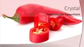  Presentation with red chilly - Theme with sliced red chili or chilli cayenne pepper isolated on white background cutout background and a red colored foreground