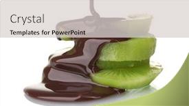  Presentation with kiwi - PPT theme enhanced with sliced ripe kiwi with chocolate isolated on white background and a light gray colored foreground