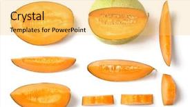  Presentation with melon - PPT layouts with sliced ripe melon on white background and a yellow colored foreground