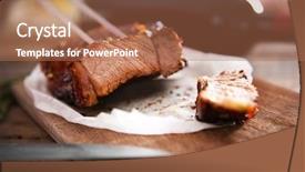  Presentation with steak - Beautiful presentation theme featuring sliced roasted pork steak backdrop and a coral colored foreground