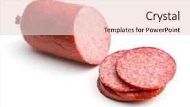  Presentation with food white - Amazing PPT theme having sliced salami on white background backdrop and a lemonade colored foreground
