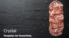  Presentation with pepper - PPT layouts consisting of sliced-salami-sausage-meat background and a dark gray colored foreground