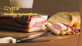  Presentation with cutting board - PPT theme with sliced smoked bacon on cutting board background and a tawny brown colored foreground