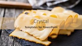  Presentation with cutting-board - Presentation having sliced-smoked-hard-cheese background and a yellow colored foreground
