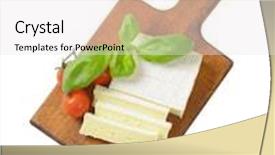  Presentation with cow milk - Slides with sliced soft cow's milk cheese on cutting board background and a white colored foreground